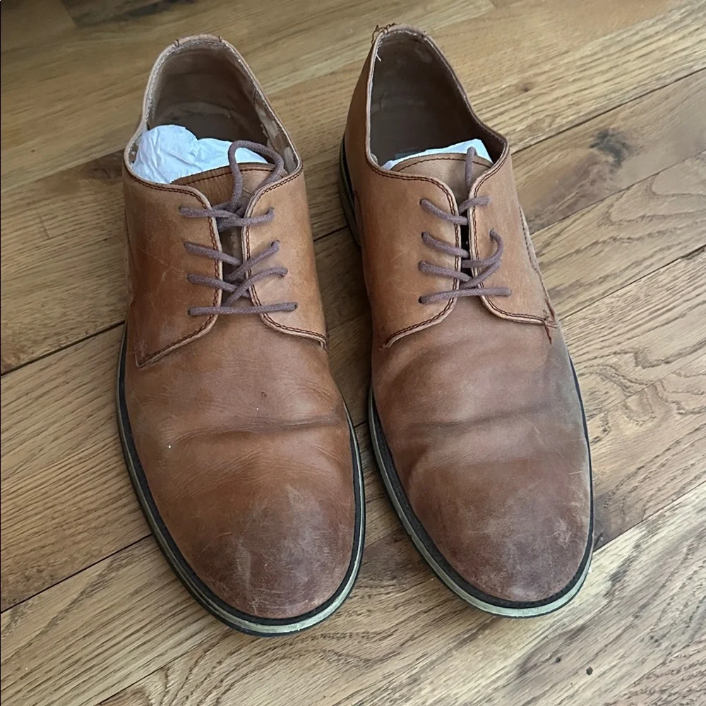 Steve Madden Mens Nellow Leather Cognac Brown Toe Dress Shoes Sz 11